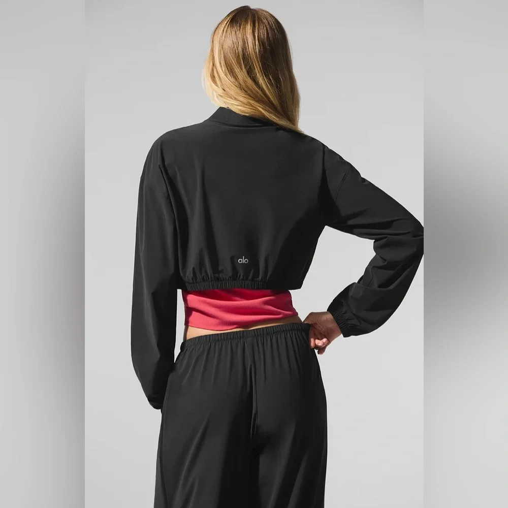 Alo Yoga Cropped Breezy Full-Zip Cover Up Black XS